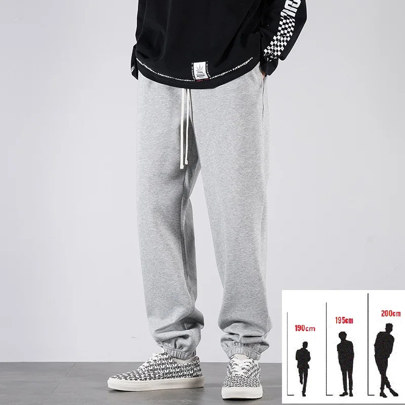 Men Big Tall Sweatpants Extra Long Length Sports Joggers Male Winter Fleece Warm Sweat Pants Black Cotton Stretch Elastic Waist