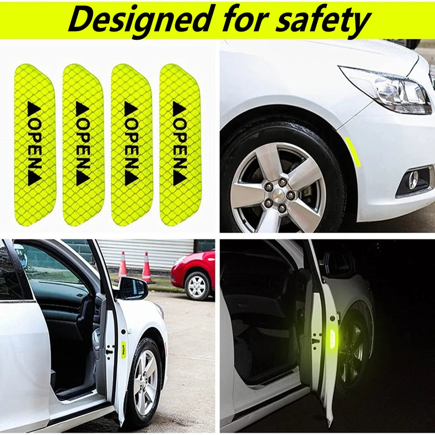 4PCS/Set Car Door Stickers Universal Safety Warning Mark OPEN High Reflective Tape For Auto Accessories Exterior Bike Helmet