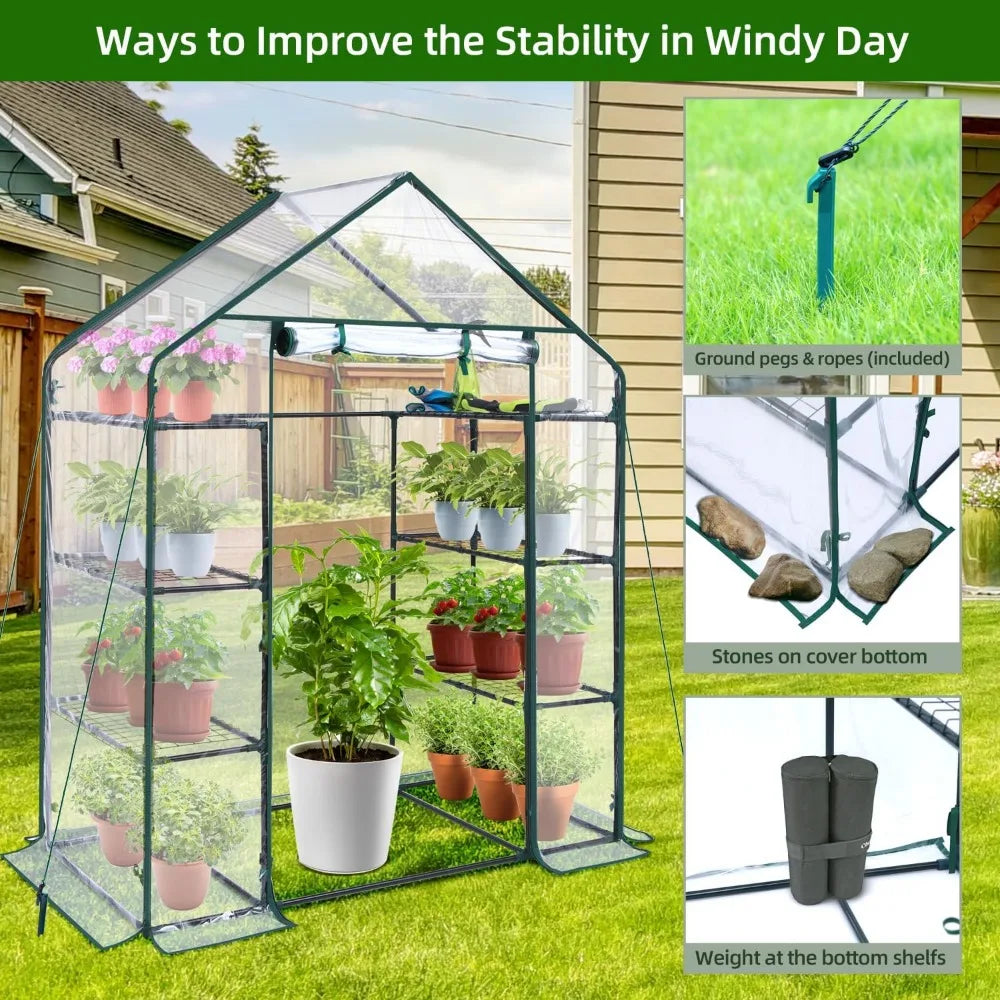 Small Greenhouse for Outdoors: 4 Tiers 6 Shelves Walk-in Indoor Green House Heavy Duty Plant Stands Reinforced