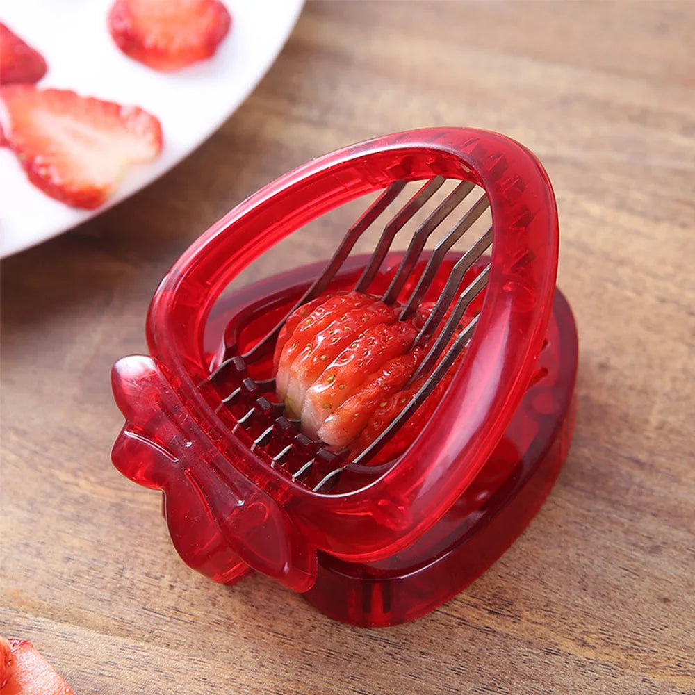 Kitchen Gadgets Strawberry Slicer With Stainless Steel Blade Fruit Carving Tools Salad Cutter Berry Stem Strawberry Cutter