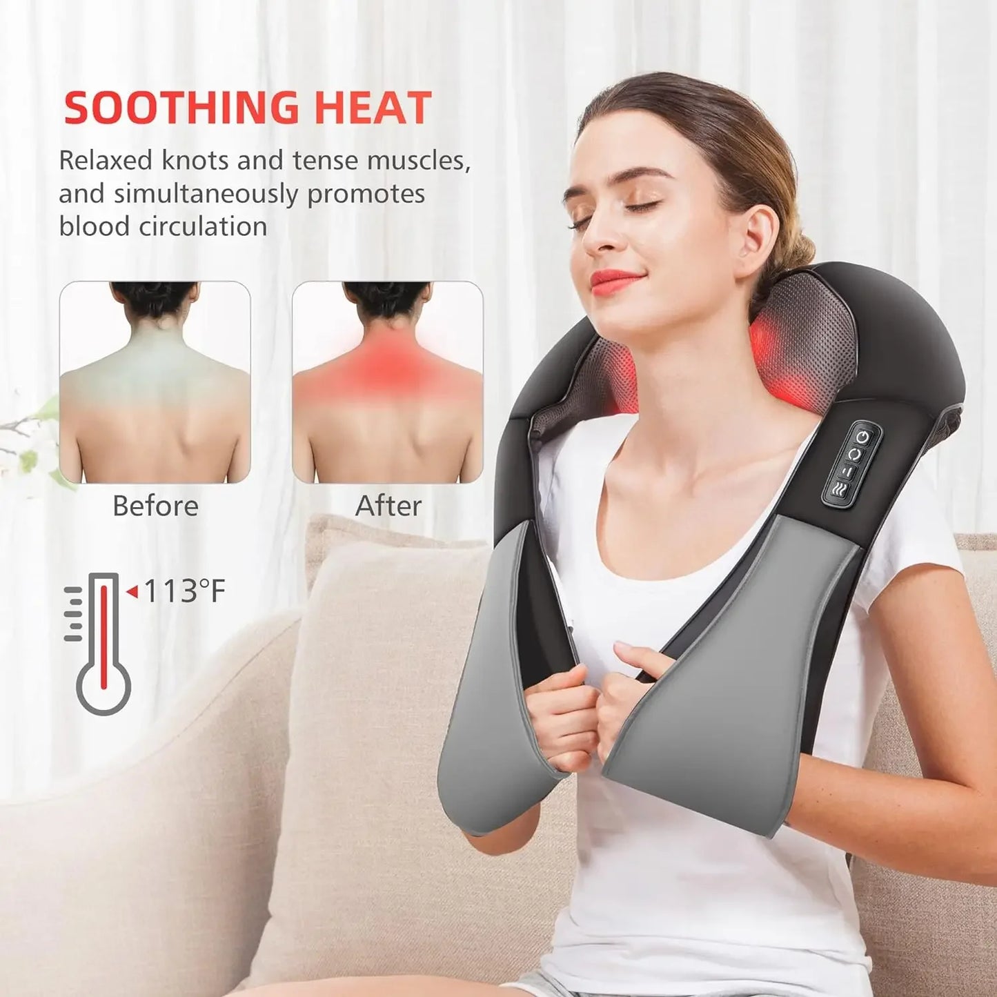 Shiatsu Back Shoulder and Neck Massager, Electric Full Body Massage to Legs Muscles Tissue Deep Kneading Heating Pillow Massage