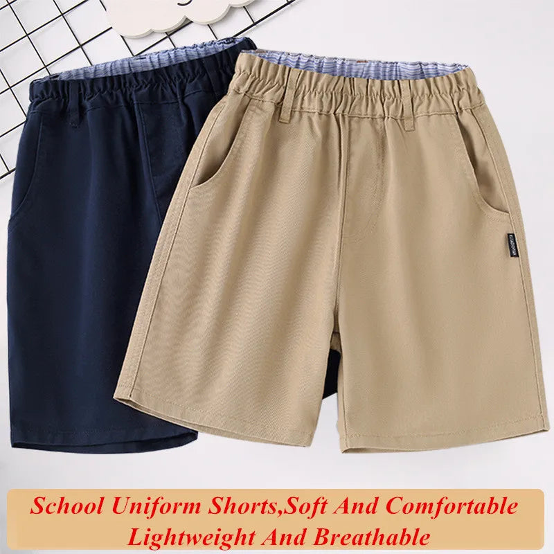 Children's Khaki Shorts Summer Lightweight Style Student Boys' School Uniform Casual Navy Pant For Kids Age 4-16 Years Clothes