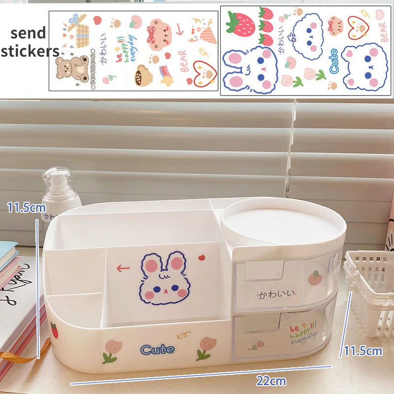 Creative Desktop Storage Box Organizer Plastic Drawer Transparent Kawaii Ins Multifunction Student Pen Holder Organizer Box Cute