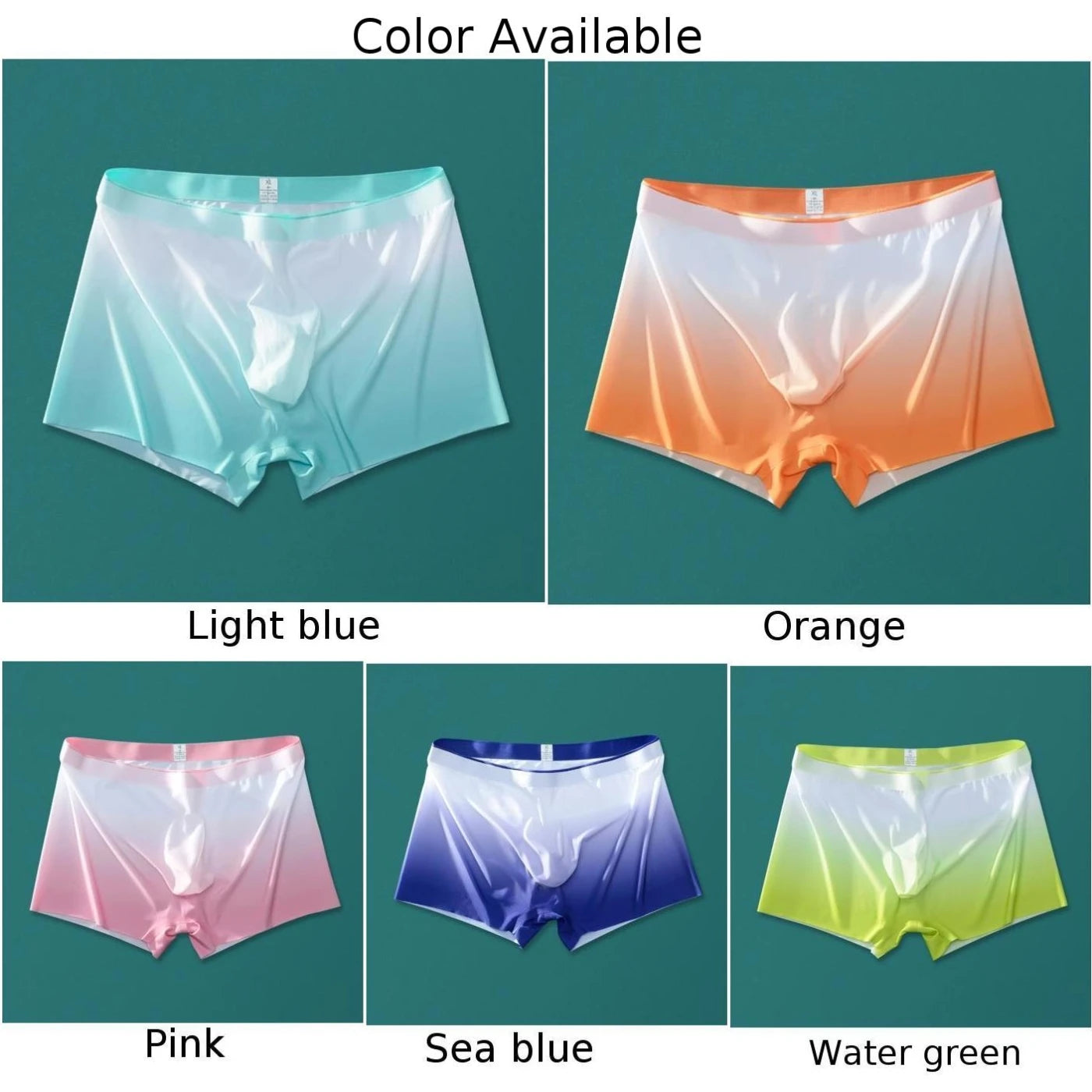 Sexy Men Trunks Gradient Ice Silk Sheer Underwear Underpants Breathable Ultrathin Boxer Briefs U Convex Pouch Knickers Slip Homm