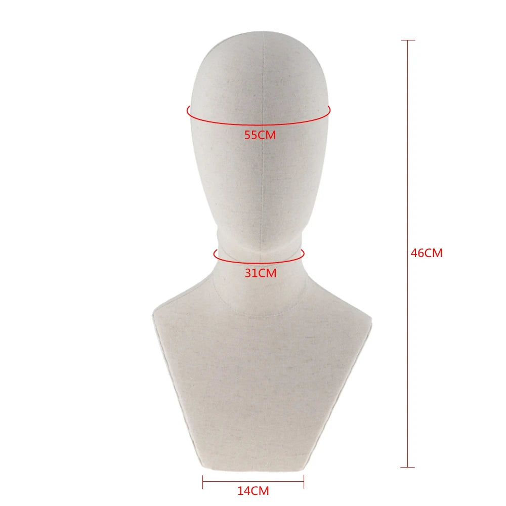 21 Inch Canvas Mannequin Head For Display Hats Wig Scarves Headscarves Necklace Jewelry Insertable Needle Foam Cloth Model Head