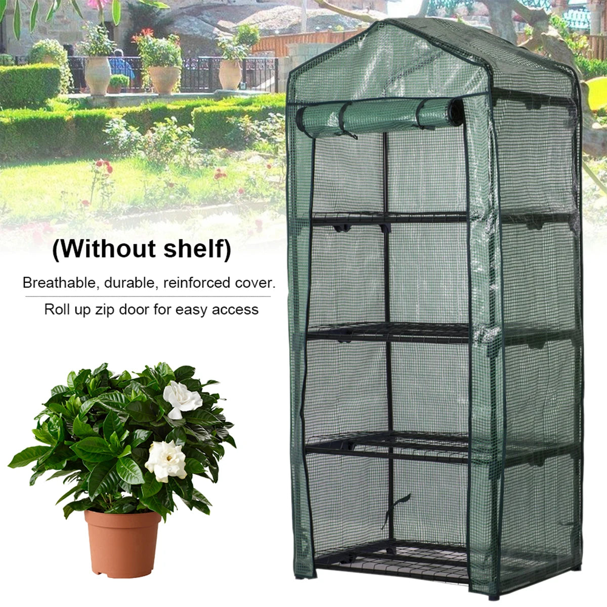 Walk-in Greenhouse Cover Waterproof PE Greenhouse Replacement Cover with Roll-up Zipper Door UV-Resistant Small Warm House