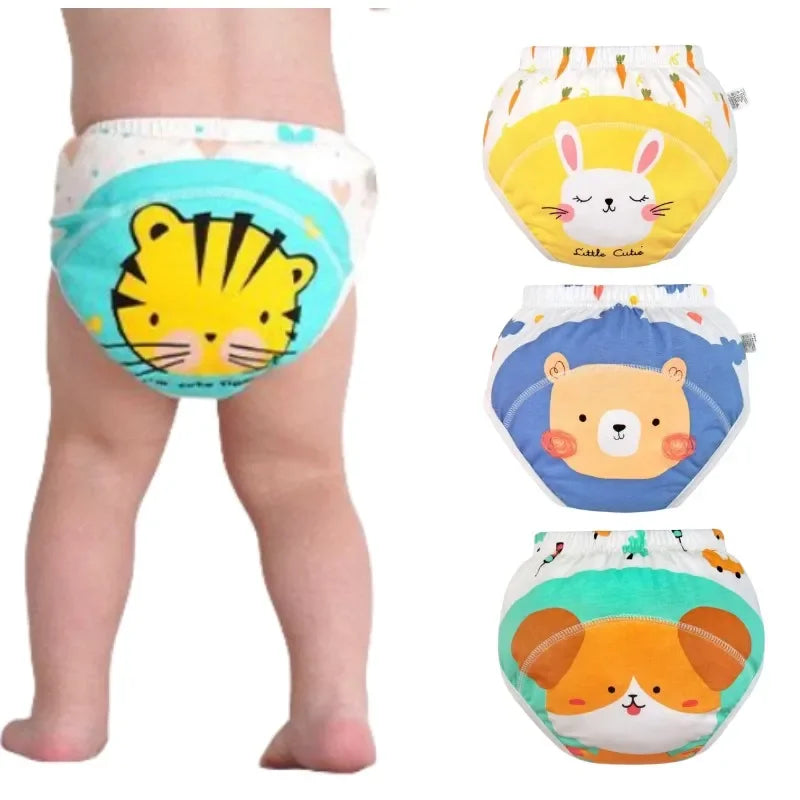 4PC Washable Baby Girl WaterProof Cotton Cloth Panties Reusable Boys Underwear Potty Training Pants Nappies Cartoon Diapers