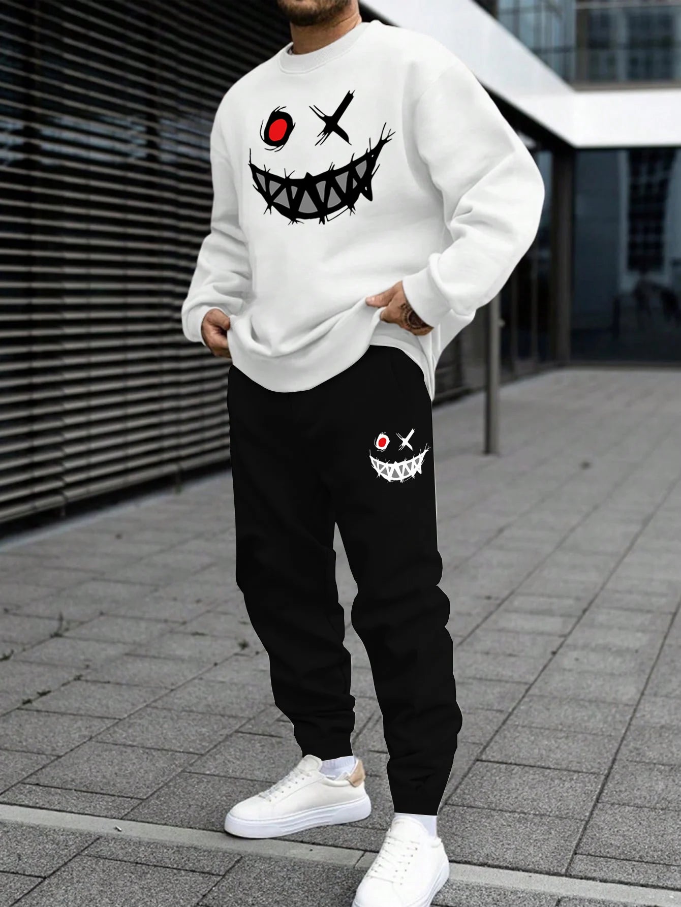 Trendy New Hoodie Sweatshirt Set Men's Loose Casual Fit Sweatshirt Sweatpants Printed Hundred Long Sleeve Sweatshirt Set