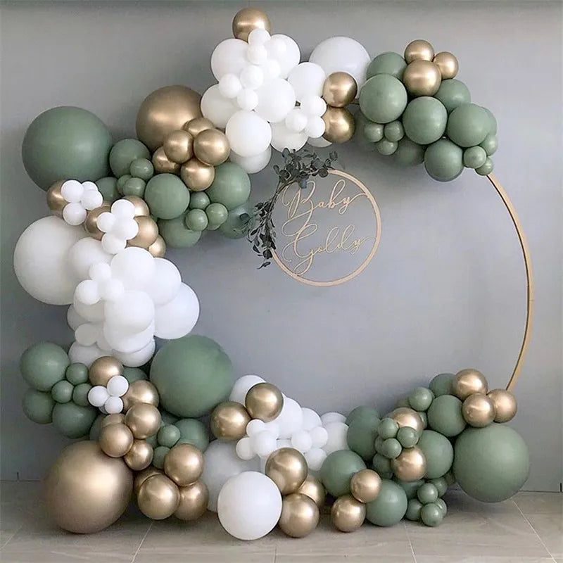 137pcs Green Sage Balloon Arch Kit Garland Wedding Decoration Matte White Ballon Birthday Party Baby Shower Decor & air pump