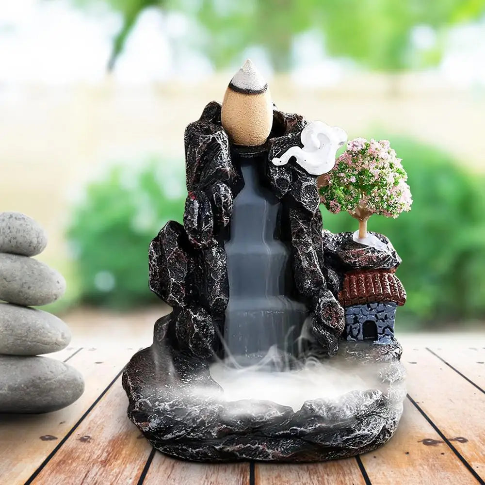 Resin Backflow Incense Burner Waterfall Smoke Incense Burner Innovative Tower Incense Sandalwood Aromatherapy Furnace Home Decor