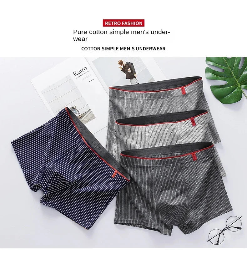 4 PCs soft fabric mens cotton boxer brief set Korean underwear for men cotton underwear set comfortable and breathable menswear