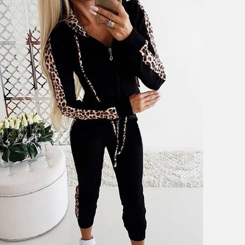 2Pcs Set Women Sport Tracksuit Zipper Hoodies Sweatshirt Pants Set Jogger Sport Wear Ladies Casual Sweat Autumn Streetwear