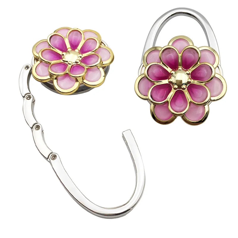 Portable Metal Flower Shaped Foldable Bag Hook Hanger Women Purse Handbag Bag Holder Table Edge Hanging Clip Girl Mother Gift