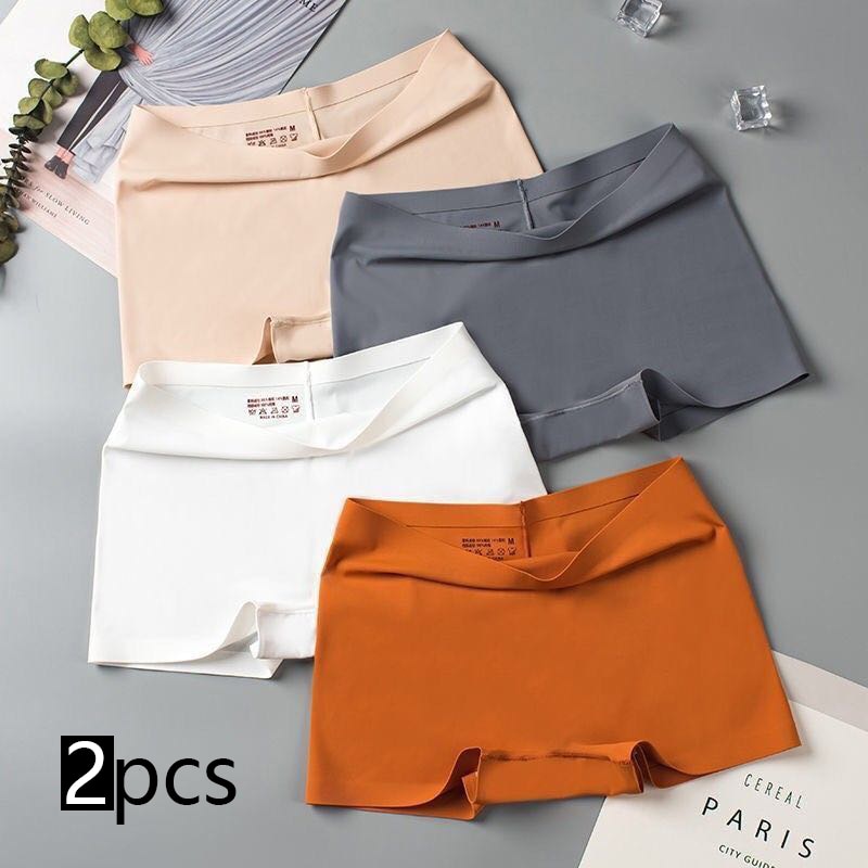 2 Pcs/Set Silk Seamless Underwear Women's Boxer Shorts Ladies Panties Safety Pants Soild Female High Waist Lingerie Panty