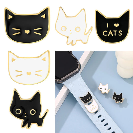 Animal White Black Cat Charms Jewelry for Iwatch Bracelet Accessories Stud for Apple Strap Soft Silicone Watchband Charms Nails