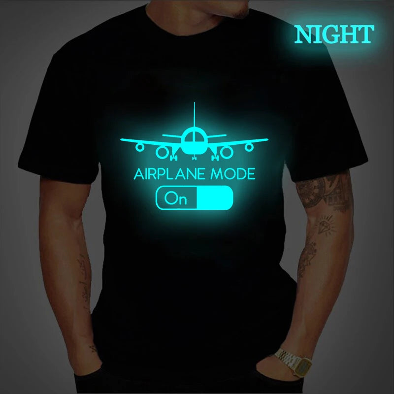 Pilot Flying Airplane Mode T-Shirt Men Summer Harajuku Tshirts Oversized Hip Hop Streetwear Novelty Luminous T Shirts Top Tees