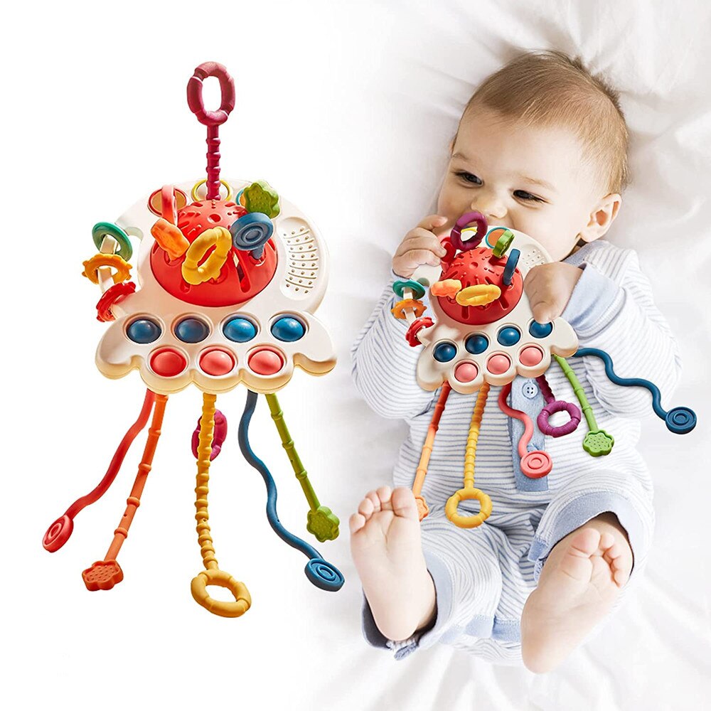 Baby Sensory Montessori Toys Silicone Pull String Toy for 0 12 Months Teething Toy Motor Skill Activity Toys for 1-3 Year Babies