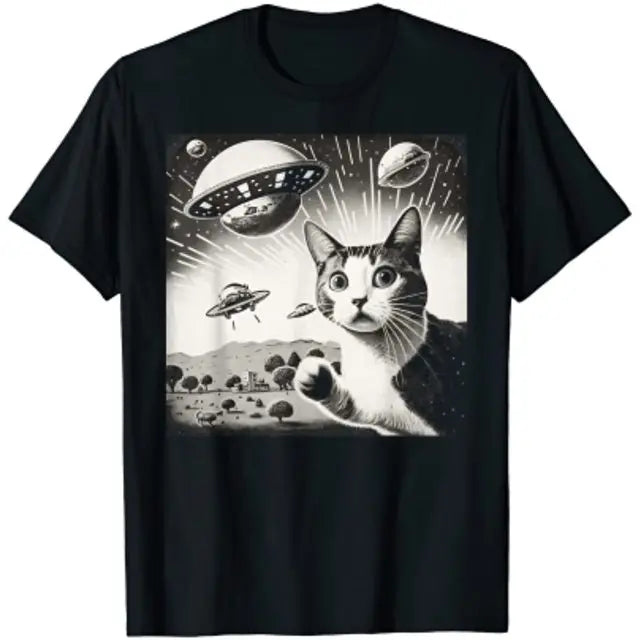 Alien UFO Funny Cat Dog Raccoon T-Shirt Cute Animal Print Graphic Tee Tops Lovely Alien Men Clothing Daddy Husband Brother Gifts