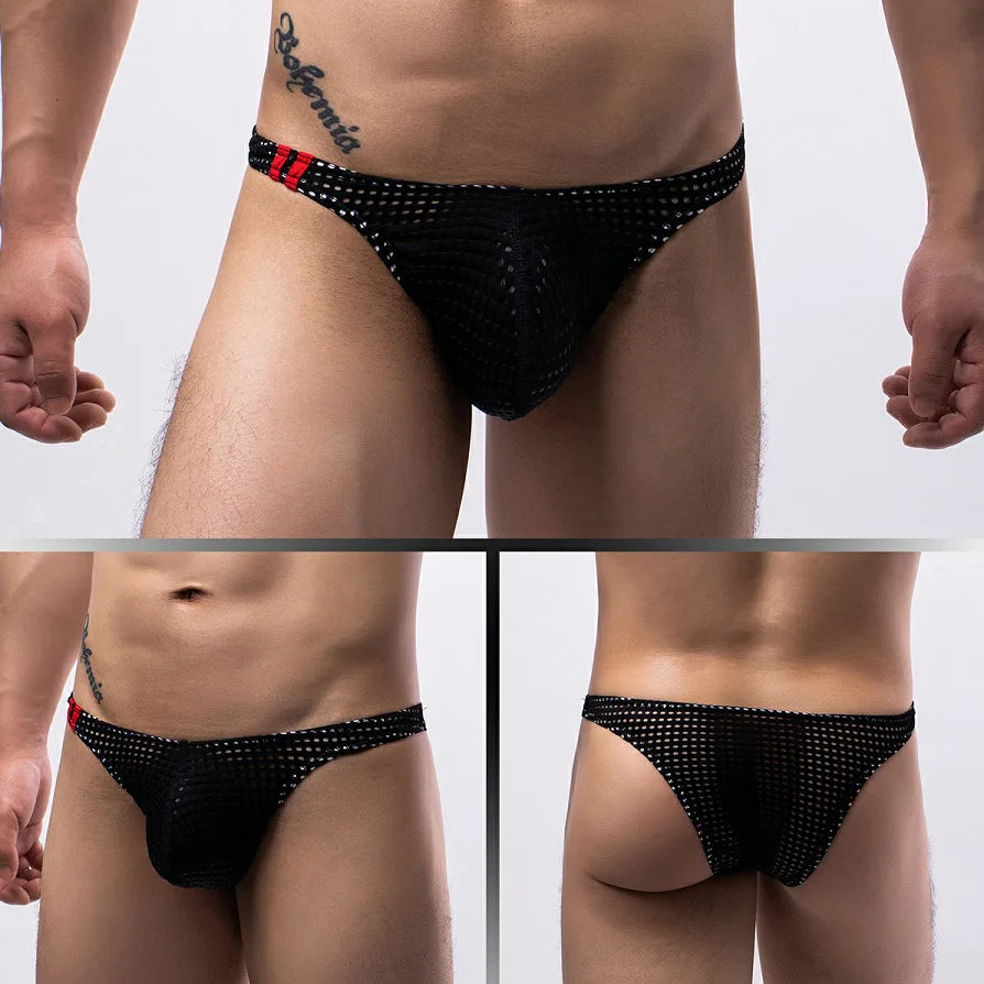 Summer Breathable Men Mesh Convex Pouch Brief GAY Open Hip Lingerie Youth Sexy Underwear Fashion Low Waist Bikini Europe America