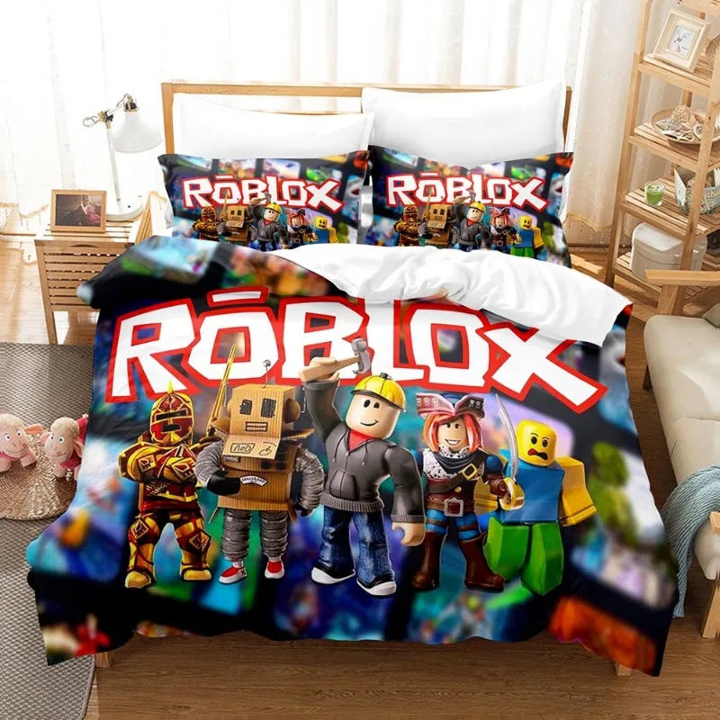 ROBLOX Game Surrounding Children's Anime Student Dormitory Bed Sheet Quilt Cover Three-piece Home Bed Three-piece Set Boys Girls