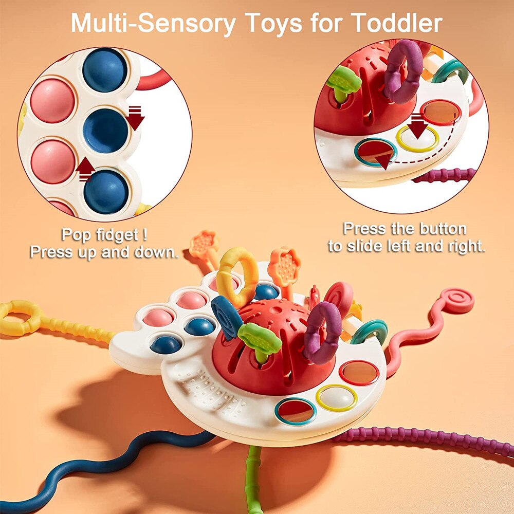 Baby Sensory Montessori Toys Silicone Pull String Toy for 0 12 Months Teething Toy Motor Skill Activity Toys for 1-3 Year Babies