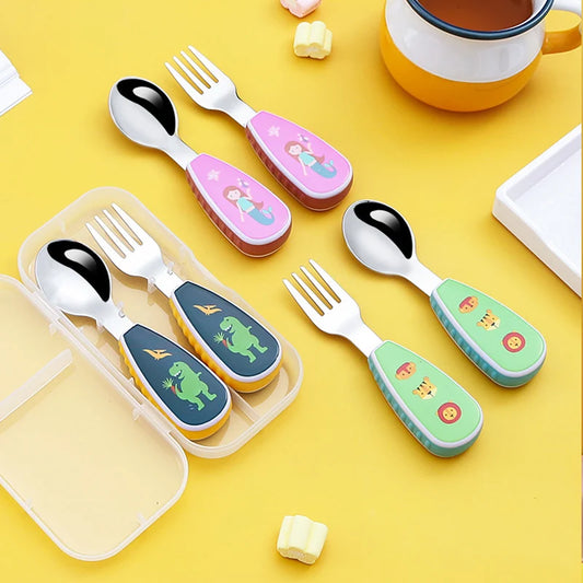 Cartoon Tableware Set Food Training Spoon Dessert Spoon for Children Feeding Spoon Fork Baby Gadgets Children's Cutlery for Kids