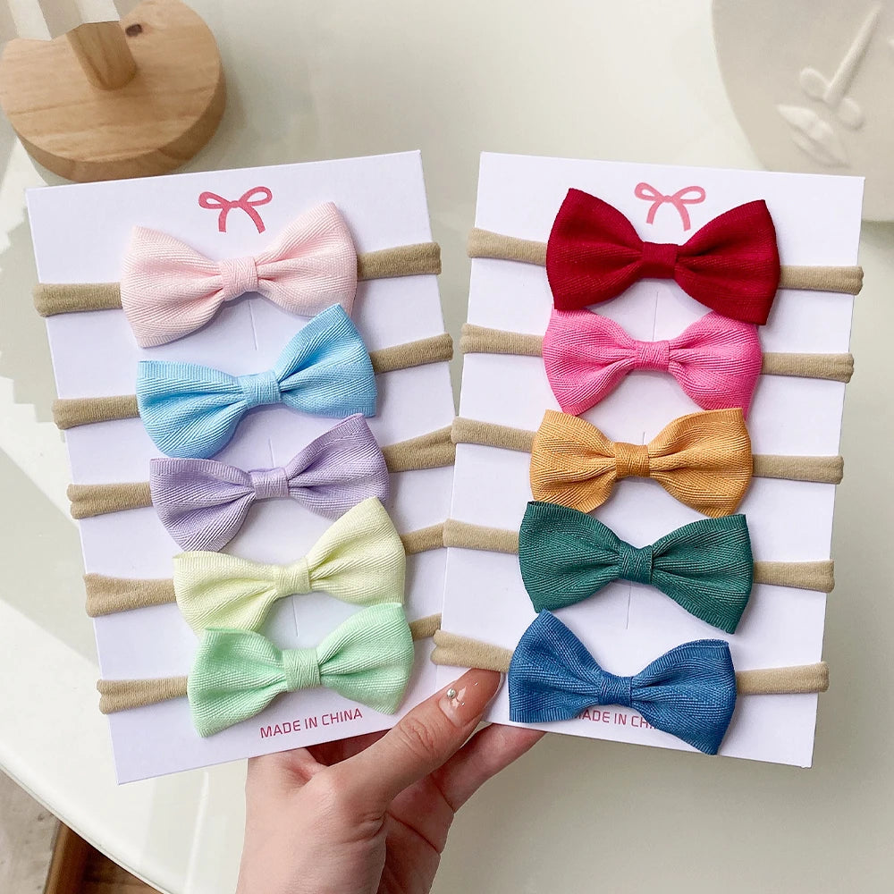 4/5/6Pcs/Set Solid Newborn Kids Headwear Elastic Hair Bands for Girls Cute Ribbon Bowknot Headband Infant Baby Hair Accessories