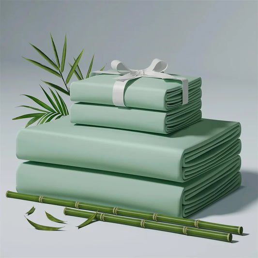 100% Organic Bamboo Bed Sheet Set 4/6 Pieces Silky Bedding Sets Hotel Luxuriously Soft Fitted Sheet Flat Sheet Pillowcase Solid