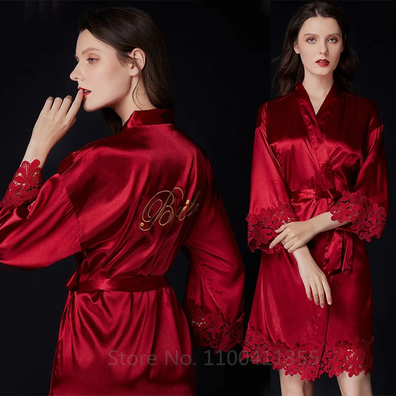 Summer Lace Sleepwear Bride&Bridemaid Wedding Robe Gown Solid Embroidery Kimono Bathrobe Women Casual Home Night Dress M L Xl