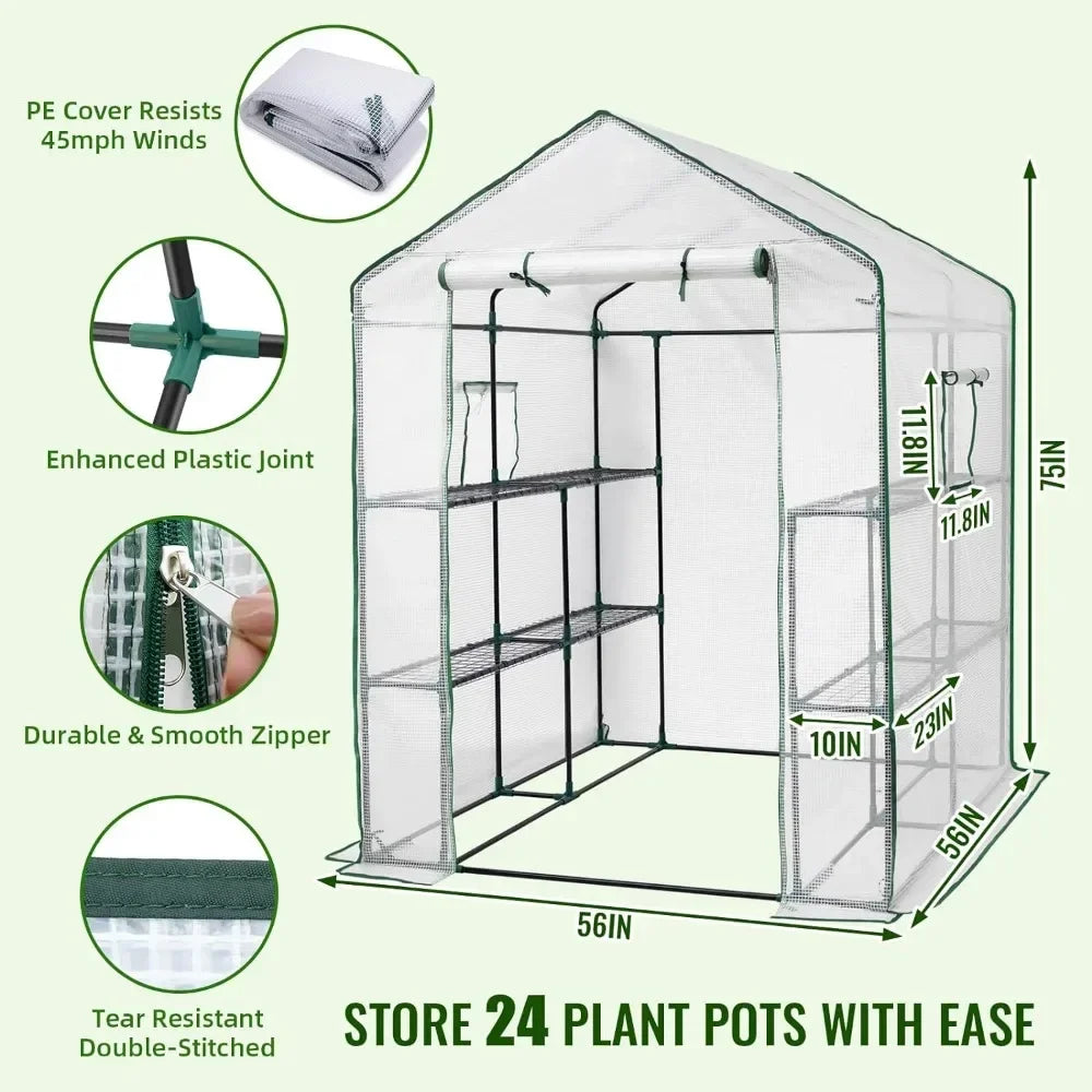 Gardening 8 Shelves Prefabricated House Housing PE Cover Home Garden 56 X 56 X 75'' Greenhouses for Outdoors Greenhouse Supplies