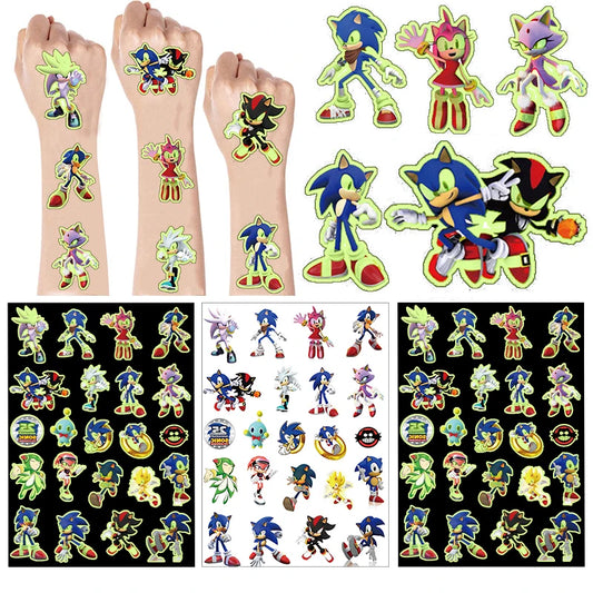 Sonic The Hedgehog Luminous Tattoo Stickers Sonic Birthday Party Decoration Kids Favors Waterproof Fake Tattoos Stickers Decor