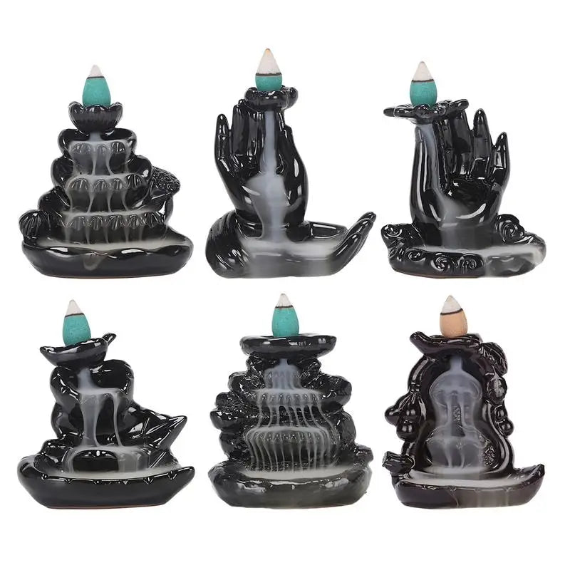 Resin Backflow Incense Burner Waterfall Smoke Incense Burner Innovative Tower Incense Sandalwood Aromatherapy Furnace Home Decor