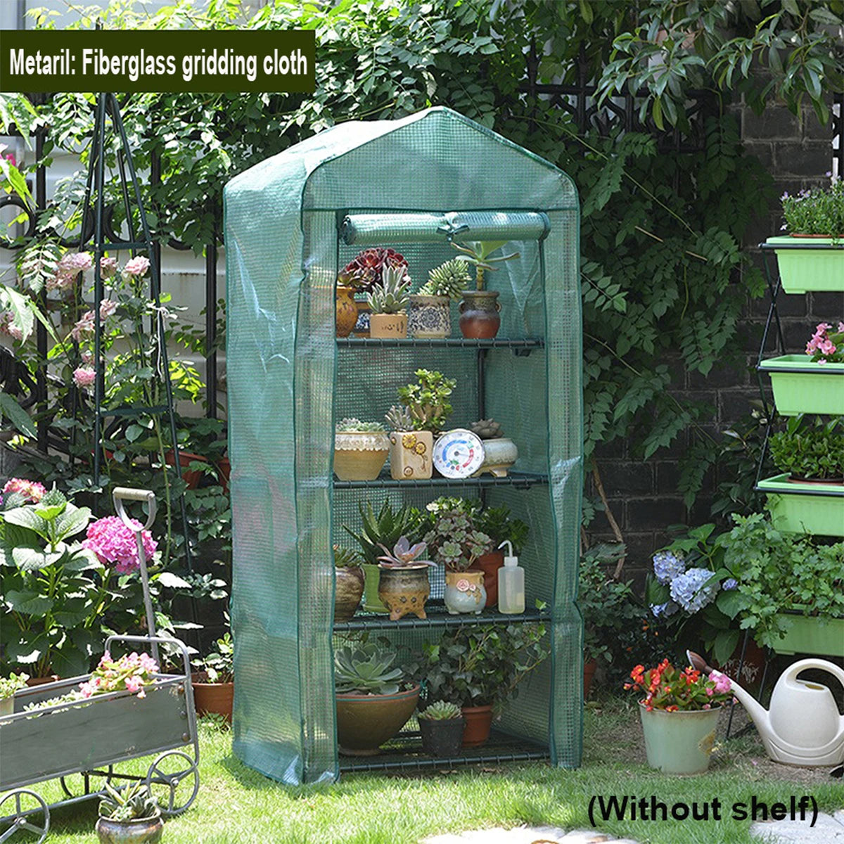 Walk-in Greenhouse Cover Waterproof PE Greenhouse Replacement Cover with Roll-up Zipper Door UV-Resistant Small Warm House