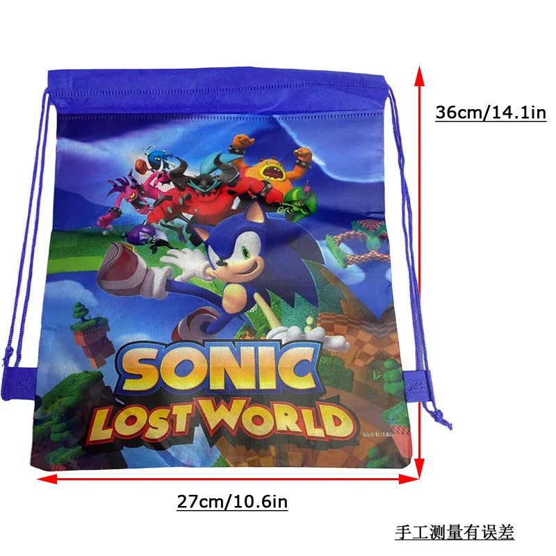 Sonic Gift Bags Happy Birthday Party Decoration Sonic the Hedgehog Backpack Kids Favors Candy Bags Sonic Drawstring Bag Pocket