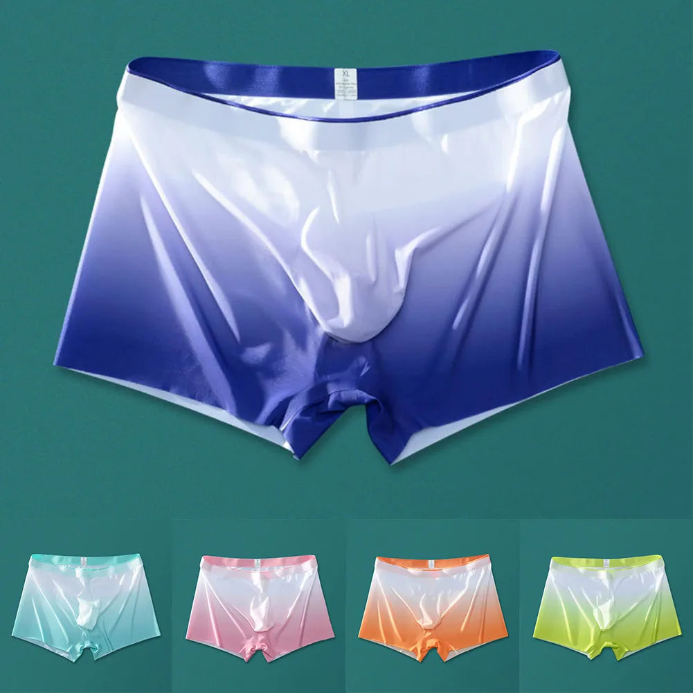 Sexy Men Trunks Gradient Ice Silk Sheer Underwear Underpants Breathable Ultrathin Boxer Briefs U Convex Pouch Knickers Slip Homm