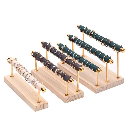 Wooden Base Velvet Rings Organizer Holder Jewelry Display Stand Storage Rack Counter Ring Display Stand