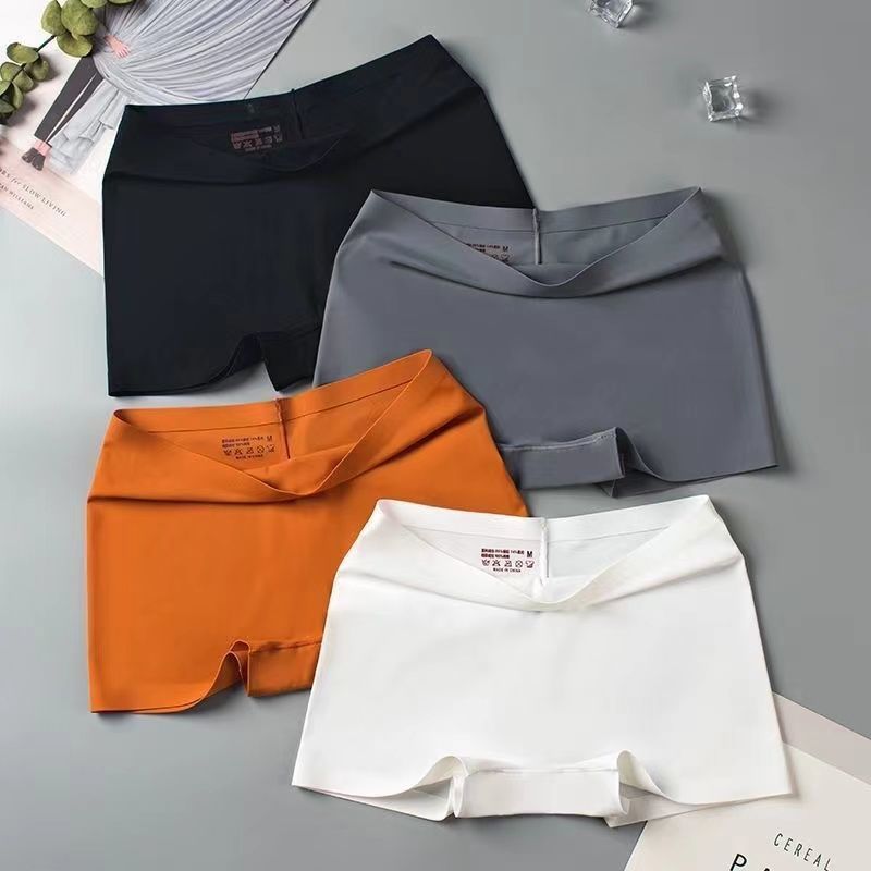 2 Pcs/Set Silk Seamless Underwear Women's Boxer Shorts Ladies Panties Safety Pants Soild Female High Waist Lingerie Panty