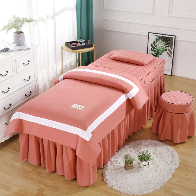 Simple Style Beauty Salon 4pcs Bedding Sets Massage Tuina Spa Use Duvet Cover Bed Skirt Sets King Queen