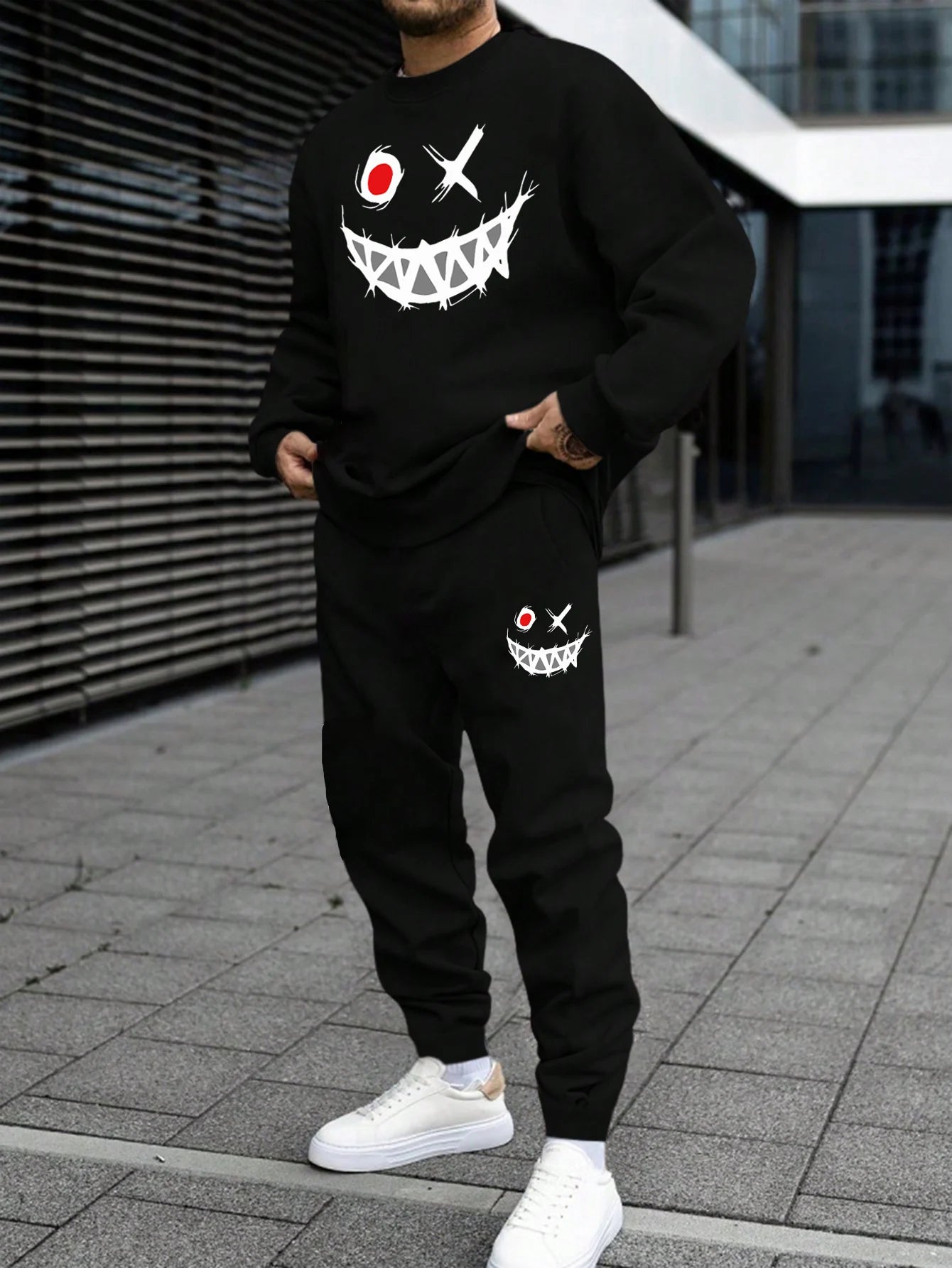 Trendy New Hoodie Sweatshirt Set Men's Loose Casual Fit Sweatshirt Sweatpants Printed Hundred Long Sleeve Sweatshirt Set