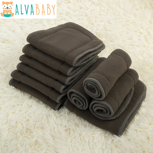 10pcs ALVABABY High Absorbent 5 Layers Bamboo Charcoal Insert Reusable Baby Cloth Diapers Nappy Inserts