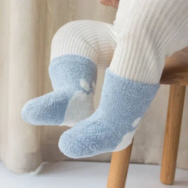 Warm Coral Feather Yarn Baby Socks Style Children'S Socks With Thick Fur Loops Baby Wool Solid Color Children'S Socks