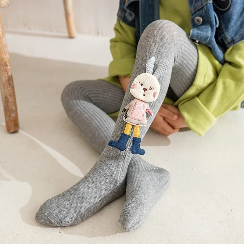 Tights for Girls Spring Autumn Cotton Knitted Children's Pantyhose Cartoon Rabbit Kids Girls Tights  2-7 Years