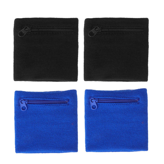 4 Pcs Wristband Zipper Pocket Men's Wallet Workout Cotton Outdoor Sports Breathable Sweatband Man Child Purse