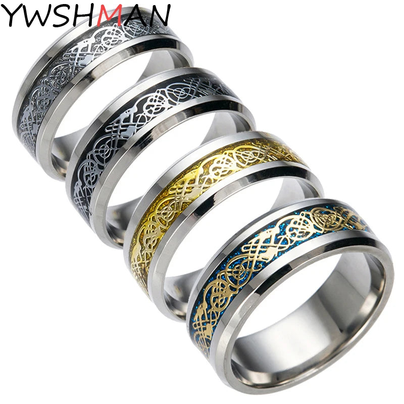 Dragon Titanium Stainless Steel Ring Mens Jewelry Wedding Band  Men's Fashion Ring