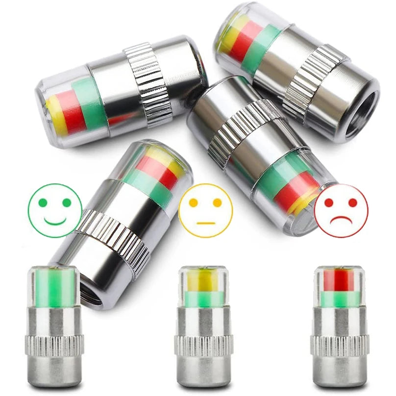 4pcs 2.4 Bar Car Tire Pressure Guage Cap Sensor Indicator Alert Monitoring Tool Alert Air Pressure Gauge Tyre Cap Indicator