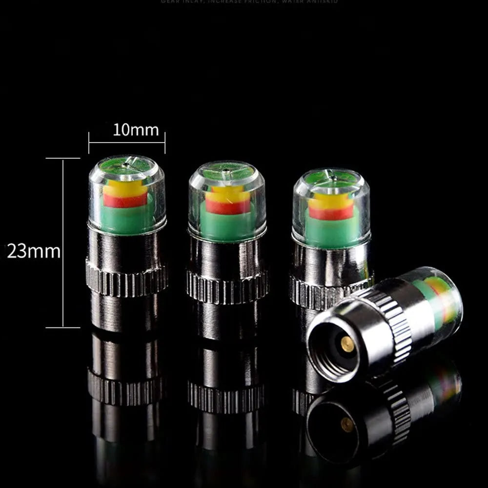 4pcs 2.4 Bar Car Tire Pressure Guage Cap Sensor Indicator Alert Monitoring Tool Alert Air Pressure Gauge Tyre Cap Indicator