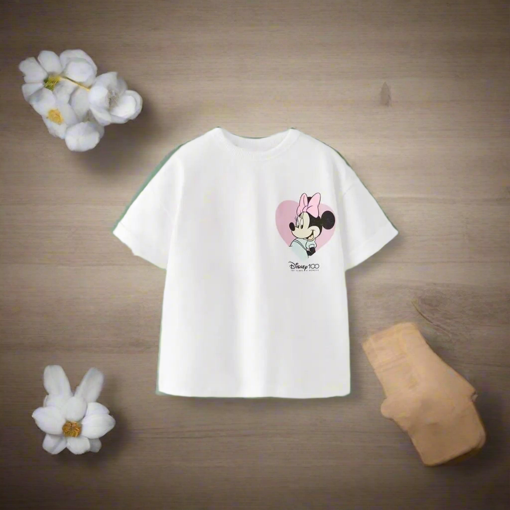 Minnie Printing T-shirt Babies Girls O-neck Bottoming Shirt Fashion Simple Cute Short Sleeve Tops Child Cartoon Clothes